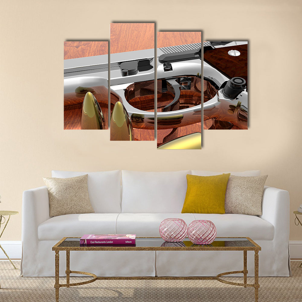gun with bullets on the table multi panel canvas wall art