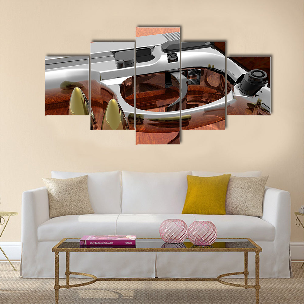 gun with bullets on the table multi panel canvas wall art