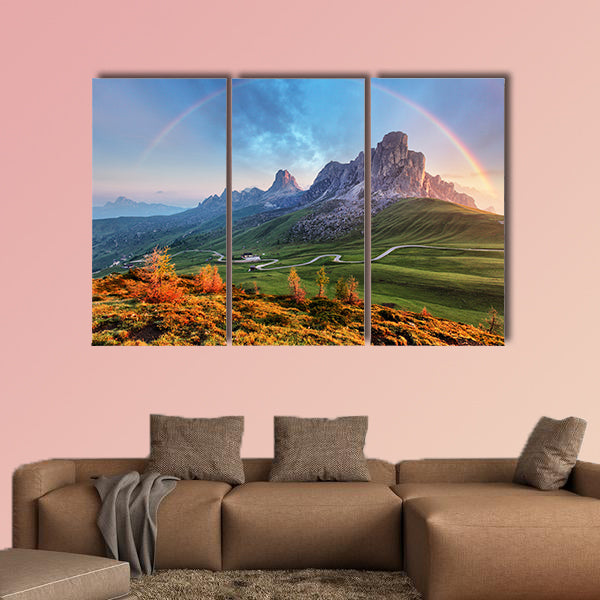 Landscape Nature Mountain in Alps with rainbow Multi panel canvas wall art