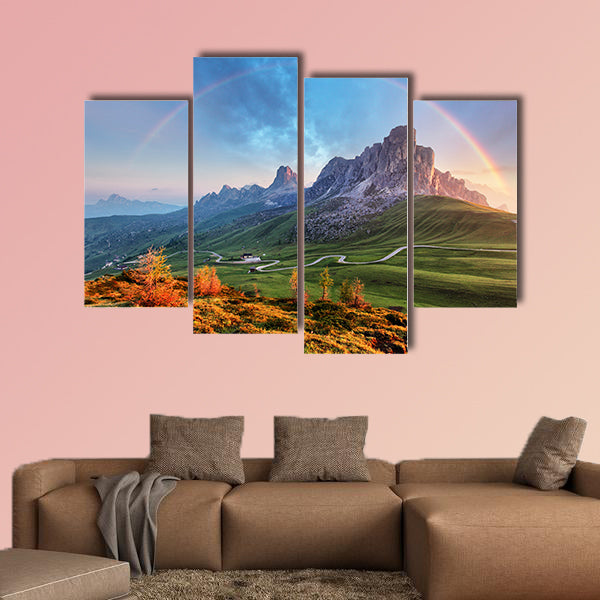 Landscape Nature Mountain in Alps with rainbow Multi panel canvas wall art