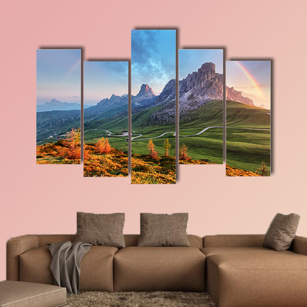 Landscape Nature Mountain in Alps with rainbow Multi panel canvas wall art