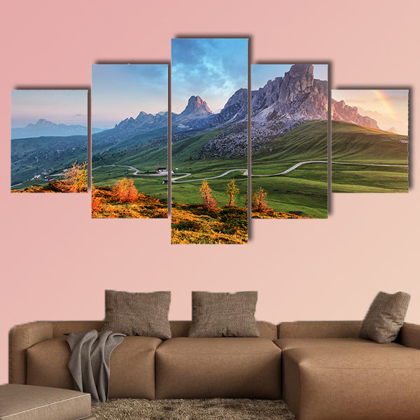 Landscape Nature Mountain in Alps with rainbow Multi panel canvas wall art