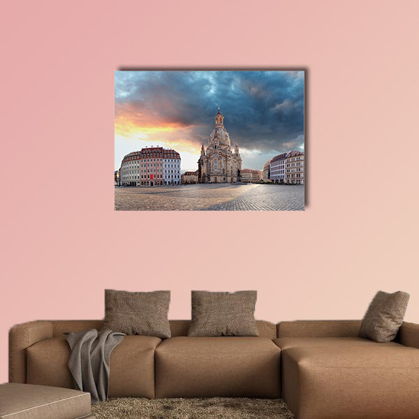Panorama of Dresden at sunrise, Frauenkirche multi panel canvas wall art