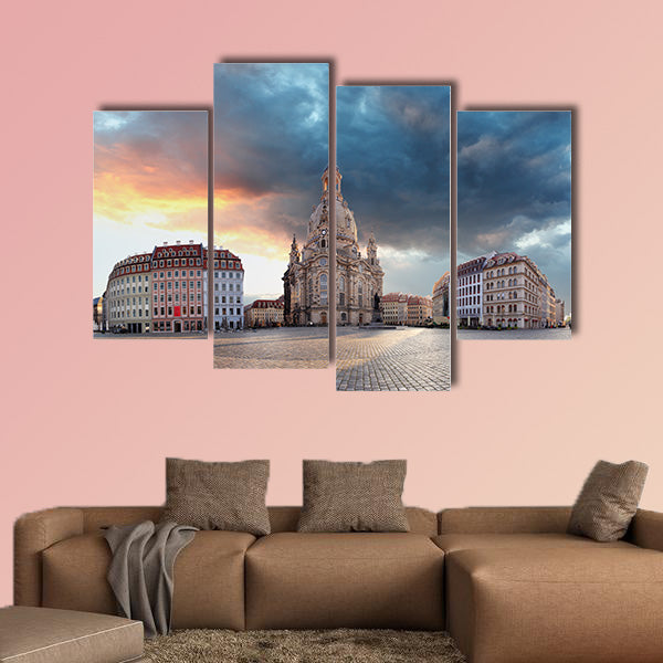 Panorama of Dresden at sunrise, Frauenkirche multi panel canvas wall art