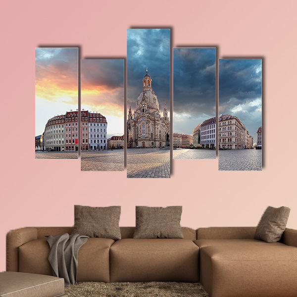 Panorama of Dresden at sunrise, Frauenkirche multi panel canvas wall art