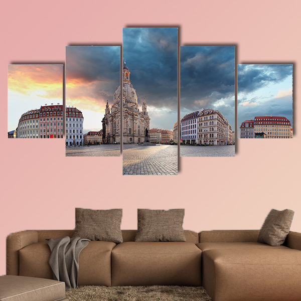Panorama of Dresden at sunrise, Frauenkirche multi panel canvas wall art