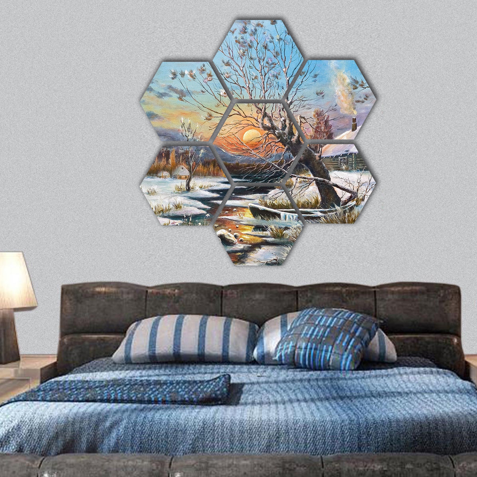 Russian artist Klevera hexagonal canvas wall art