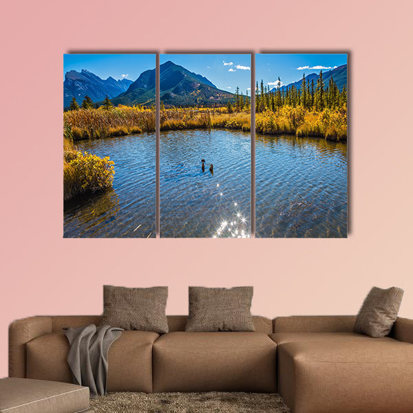 Magic Vermillon lake in the Rocky Mountains of Canada. Solar wall art