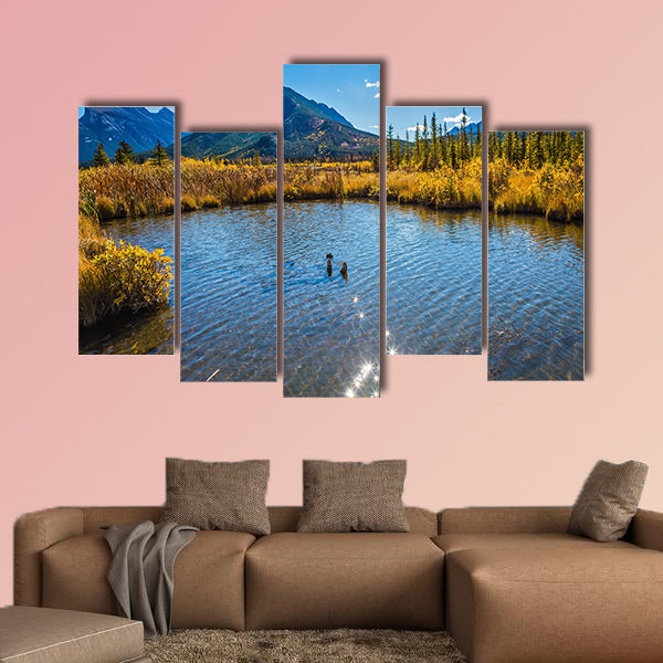Magic Vermillon lake in the Rocky Mountains of Canada. Solar wall art