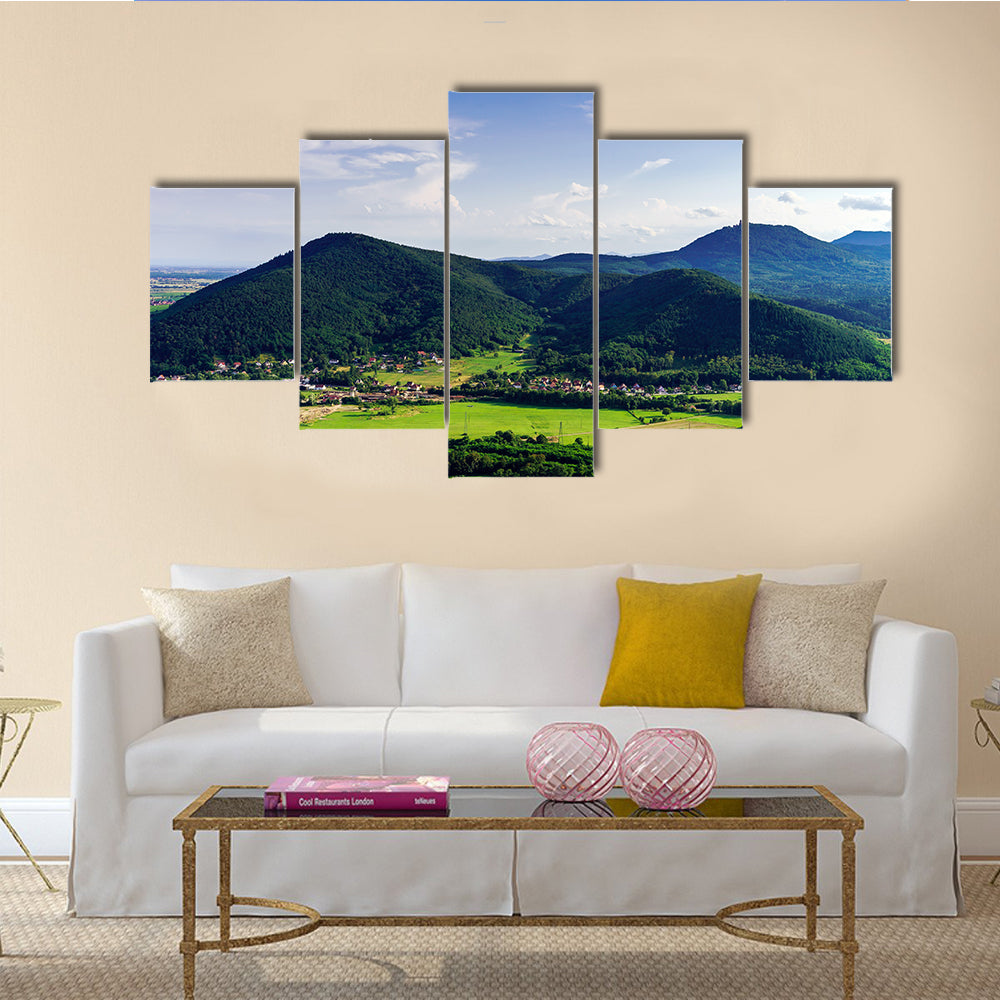 The Majestic overview to the beautiful valley from the top of the hill, Alsace, France Multi panel Canvas Wall Art