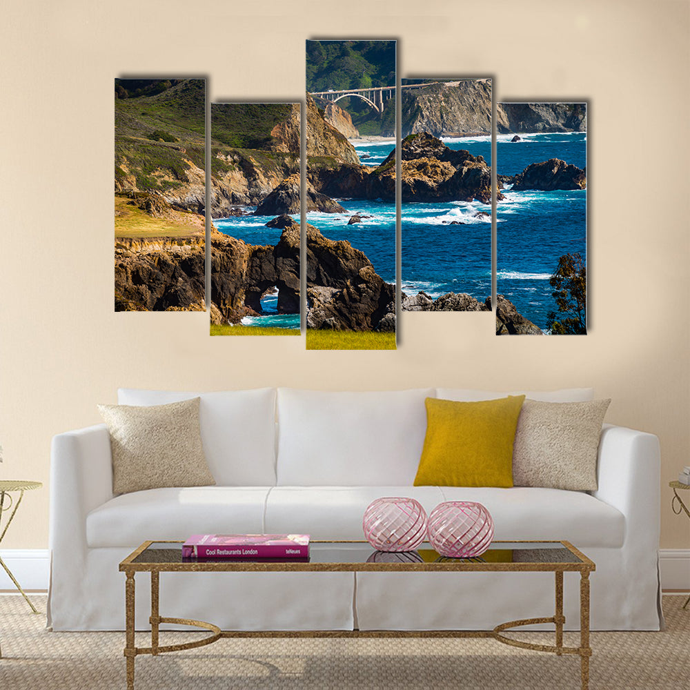 Big Sur Coast at the Bixby Creek Bridge, Monterey County, California, USA Multi Panel Canvas Wall Art