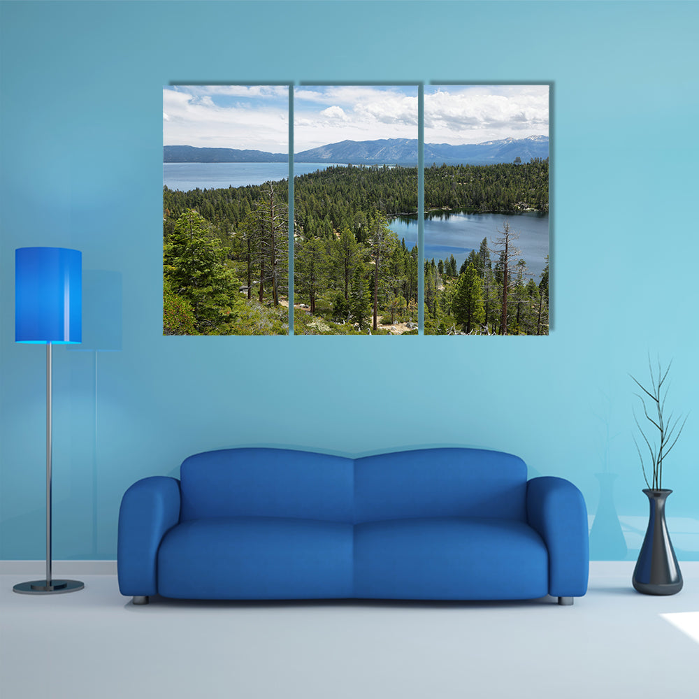 Cascade and Tahoe lakes near emerald bay, California multi panel canvas wall art