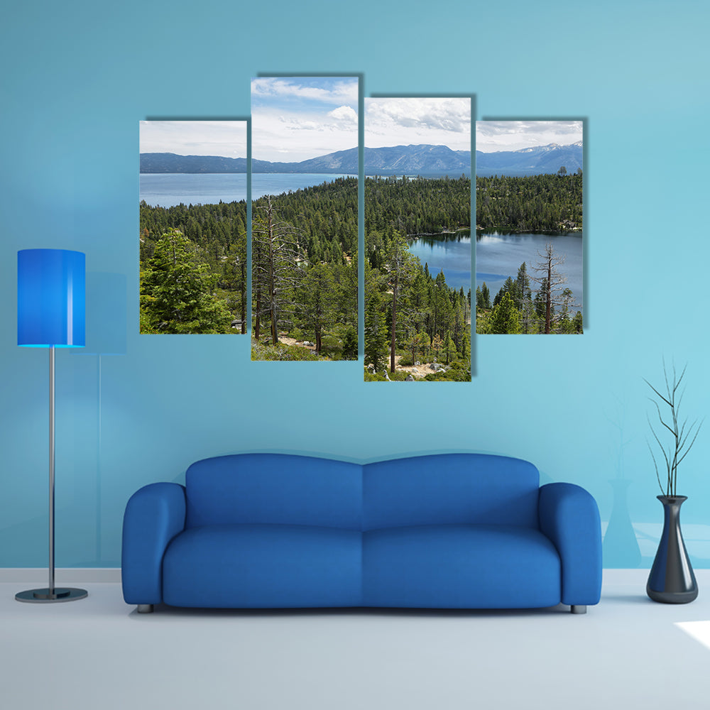 Cascade and Tahoe lakes near emerald bay, California multi panel canvas wall art