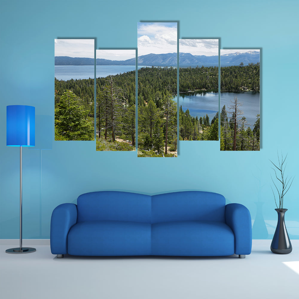 Cascade and Tahoe lakes near emerald bay, California multi panel canvas wall art