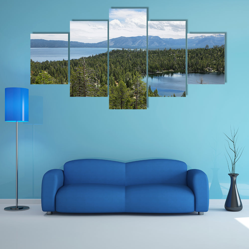 Cascade and Tahoe lakes near emerald bay, California multi panel canvas wall art
