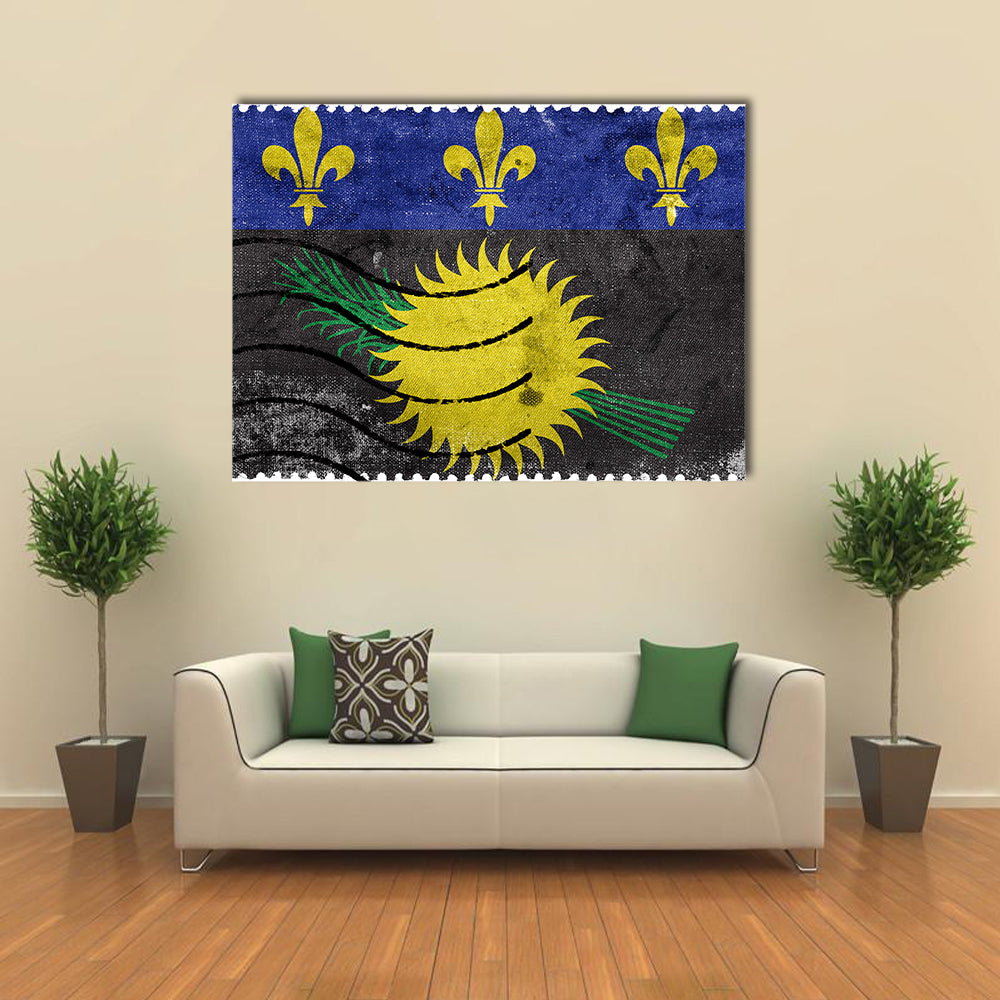 Flag Of Guadeloupe (Local), France, Old Postage Stamp Multi Panel Canvas Wall Art