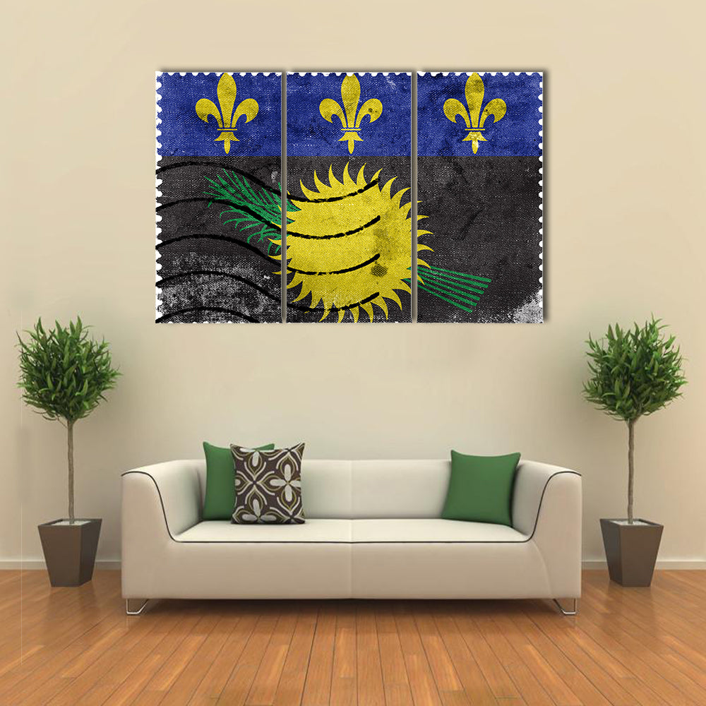 Flag Of Guadeloupe (Local), France, Old Postage Stamp Multi Panel Canvas Wall Art