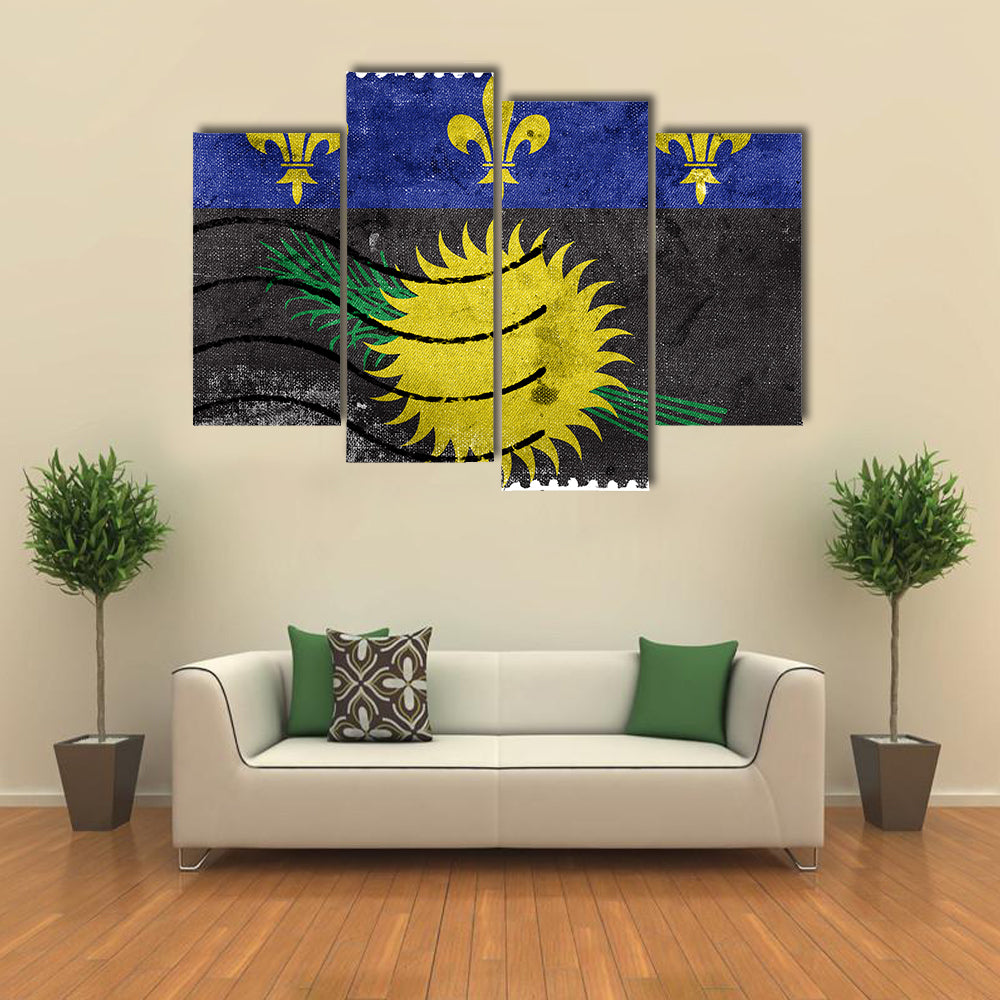 Flag Of Guadeloupe (Local), France, Old Postage Stamp Multi Panel Canvas Wall Art