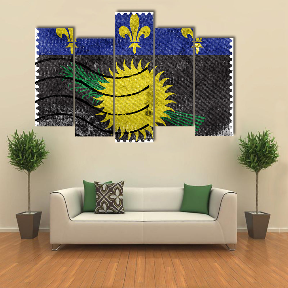 Flag Of Guadeloupe (Local), France, Old Postage Stamp Multi Panel Canvas Wall Art