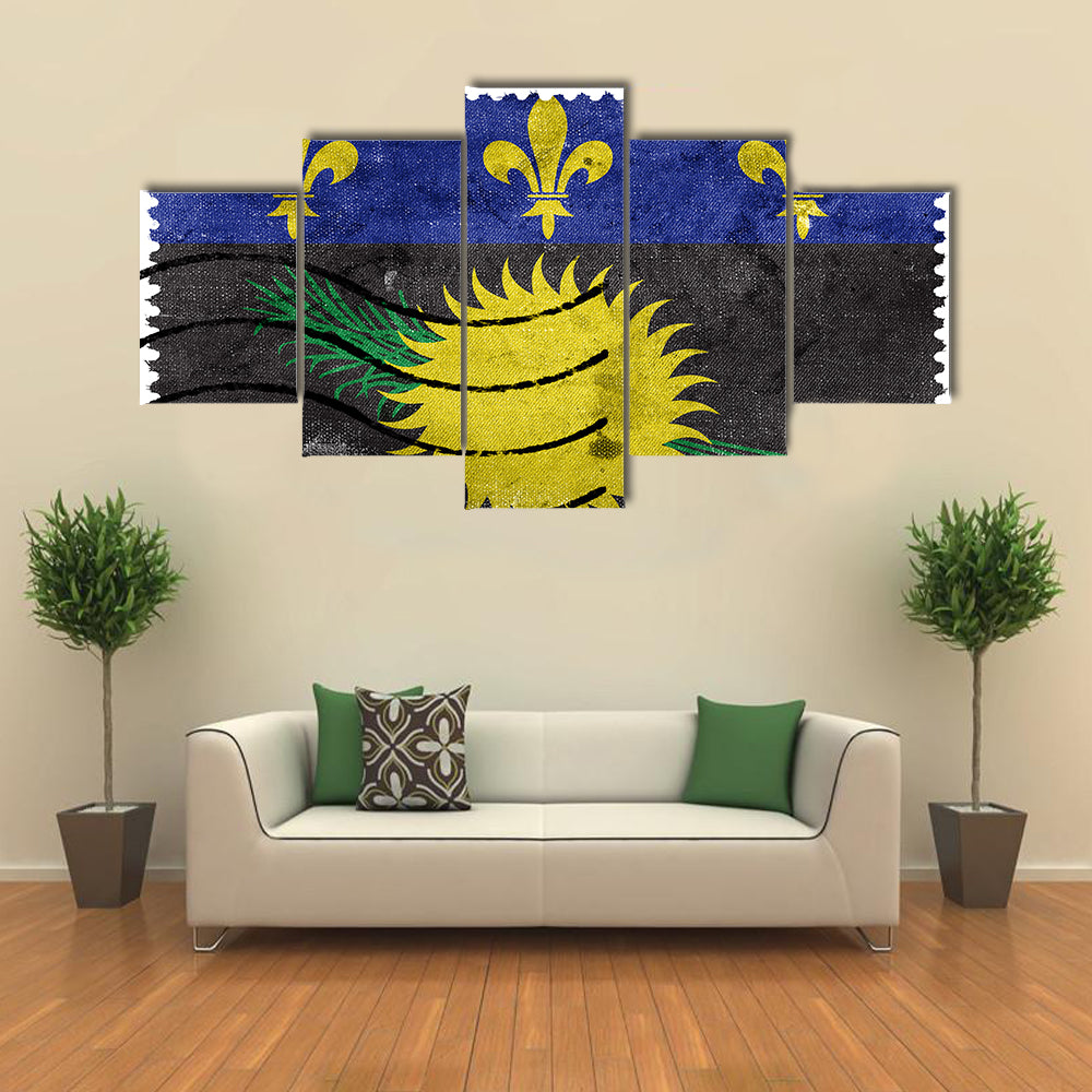 Flag Of Guadeloupe (Local), France, Old Postage Stamp Multi Panel Canvas Wall Art