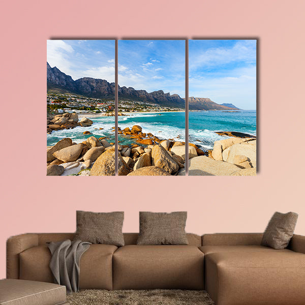 Landscape of beautiful Camps bay in Cape Town multi panel canvas wall art