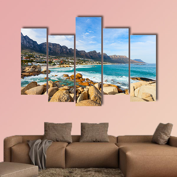 Landscape of beautiful Camps bay in Cape Town multi panel canvas wall art