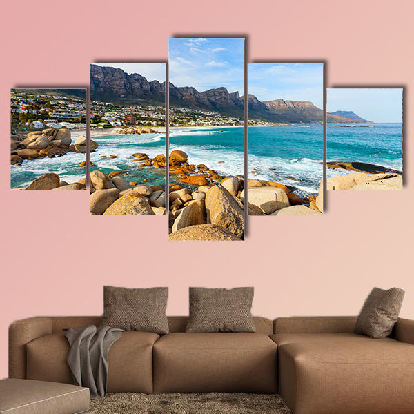 Landscape of beautiful Camps bay in Cape Town multi panel canvas wall art