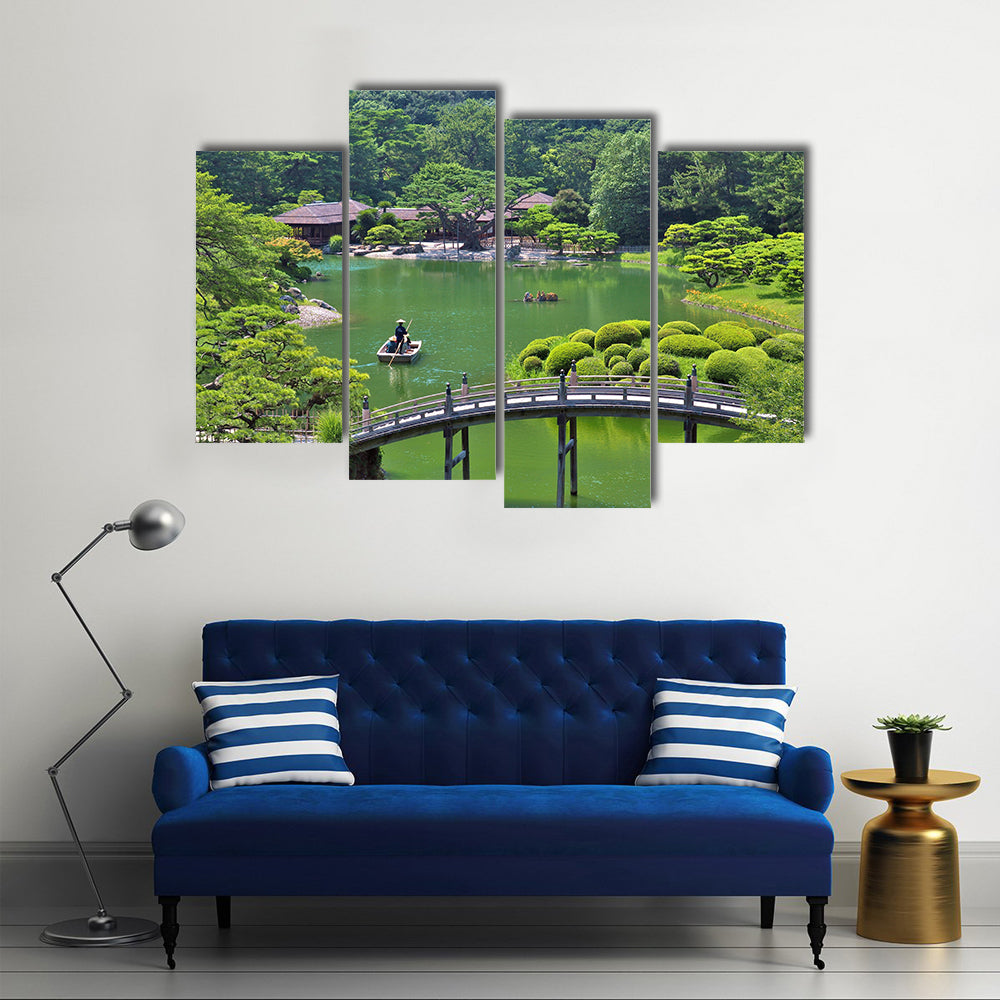 A view from a hill in Ritsurin Garden in Takamatsu city, Kagawa Prefecture, Japan multi panel canvas wall art