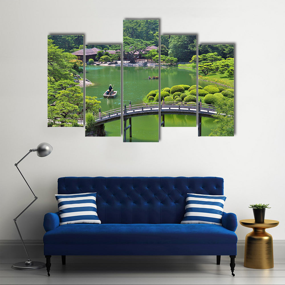 A view from a hill in Ritsurin Garden in Takamatsu city, Kagawa Prefecture, Japan multi panel canvas wall art