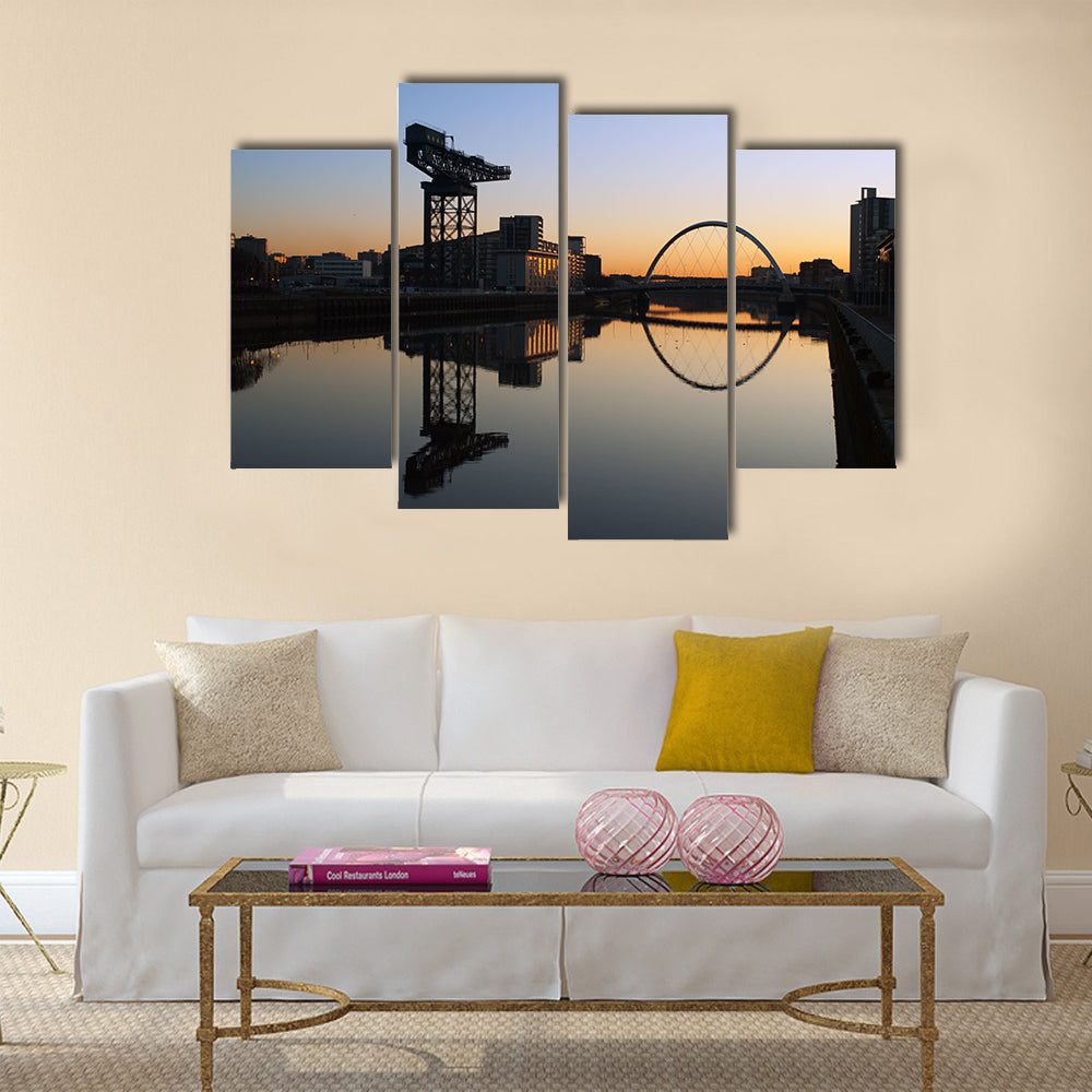 Finneston Crane and the Clyde Arc bridge in Glasgow in morning light, Multi Panel Canvas Wall Art
