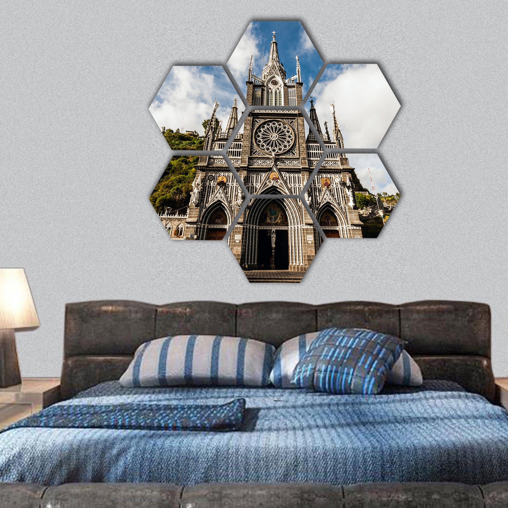 Sanctuary of Our Lady, Los Angeles Colombia hexagonal canvas wall art