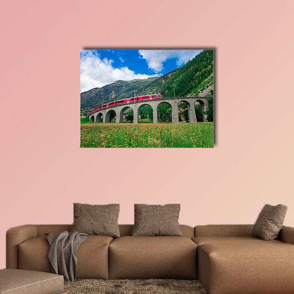 Swiss mountain train Bernina Express Cross the bridge multi panel canvas wall art