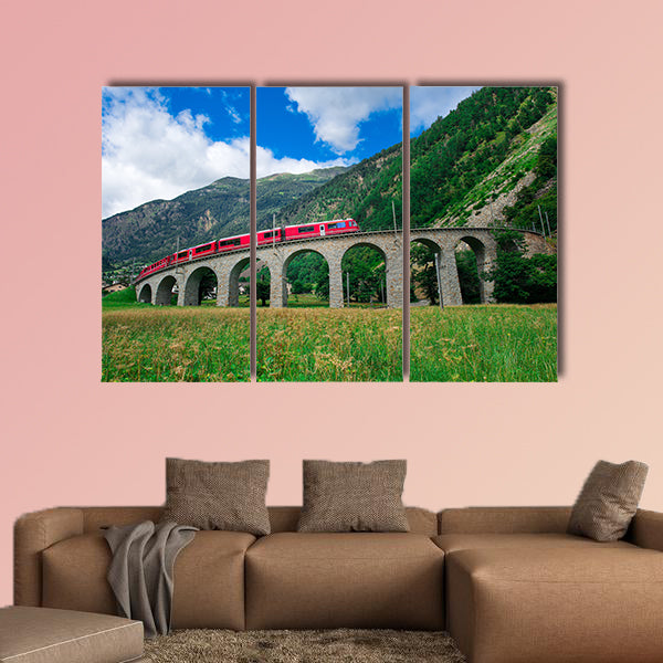 Swiss mountain train Bernina Express Cross the bridge multi panel canvas wall art