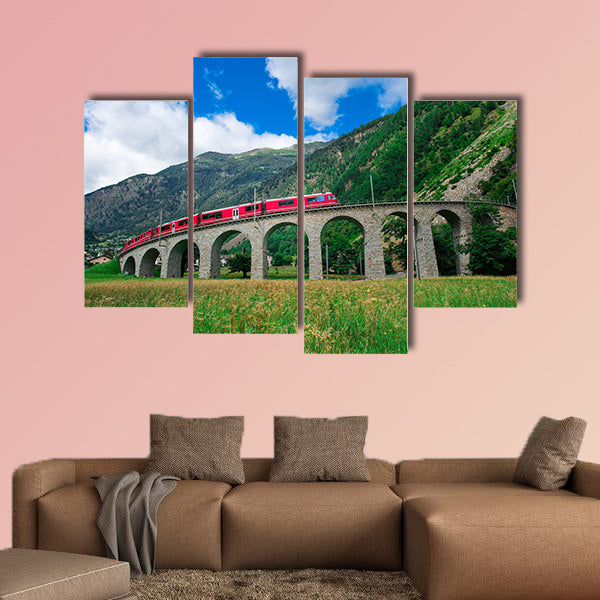 Swiss mountain train Bernina Express Cross the bridge multi panel canvas wall art