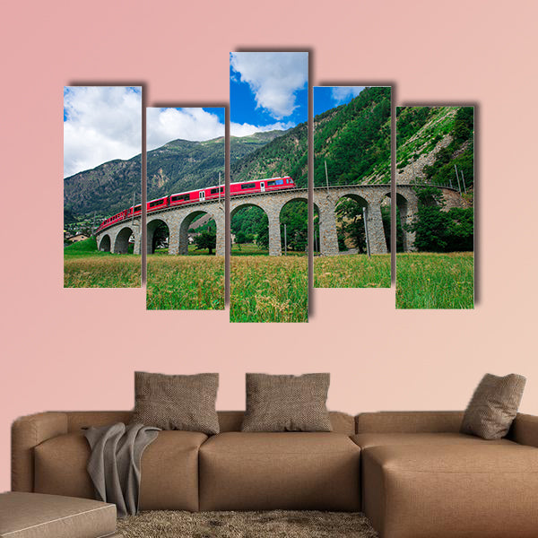 Swiss mountain train Bernina Express crossed Alps multi panel canvas wall art