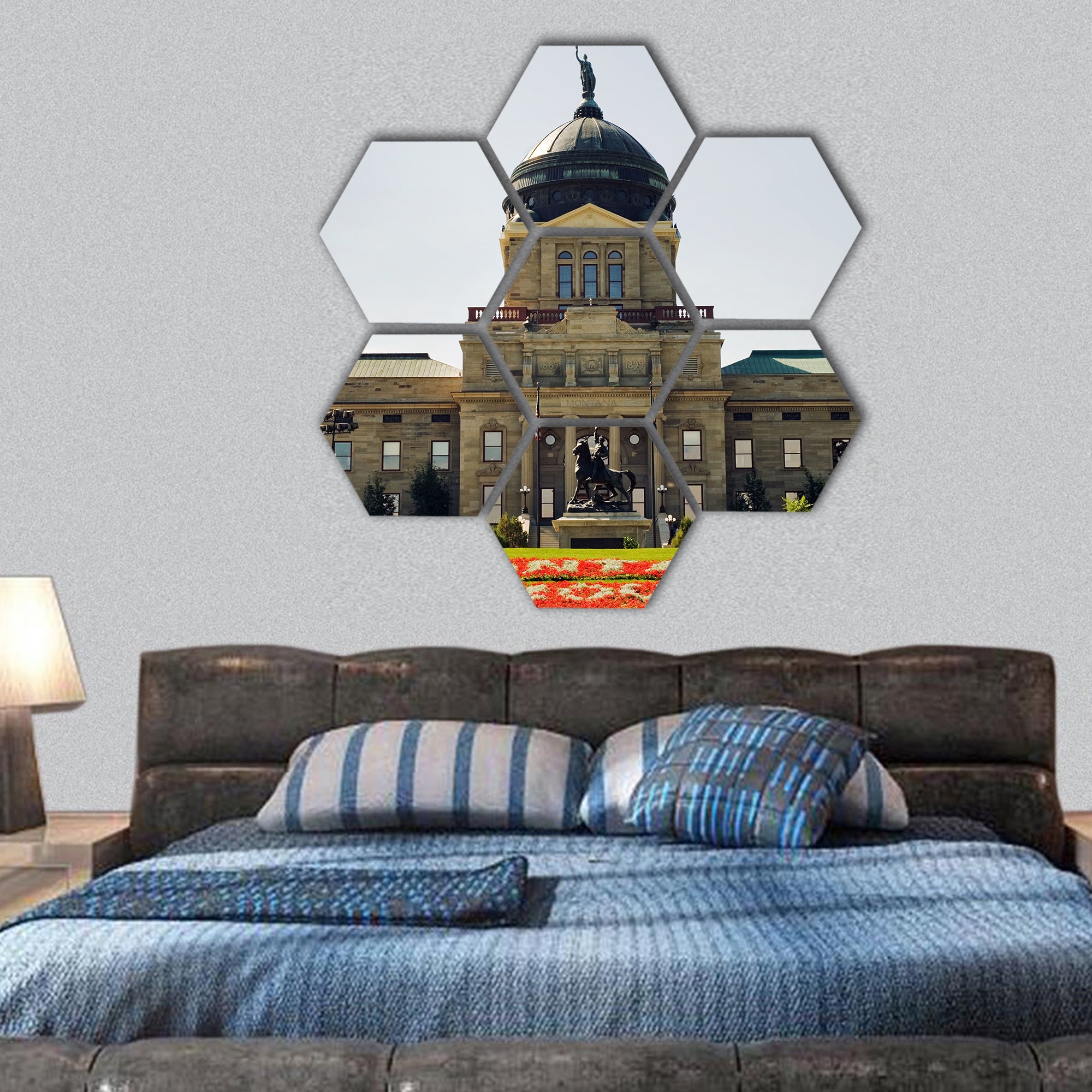 View of Montana State capitol in Helena hexagonal canvas wall art