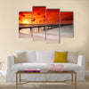 Gorgeous sunset over the sea and a jetty in the tropical paradise of Caribbean Multi Panel Canvas Wall Art