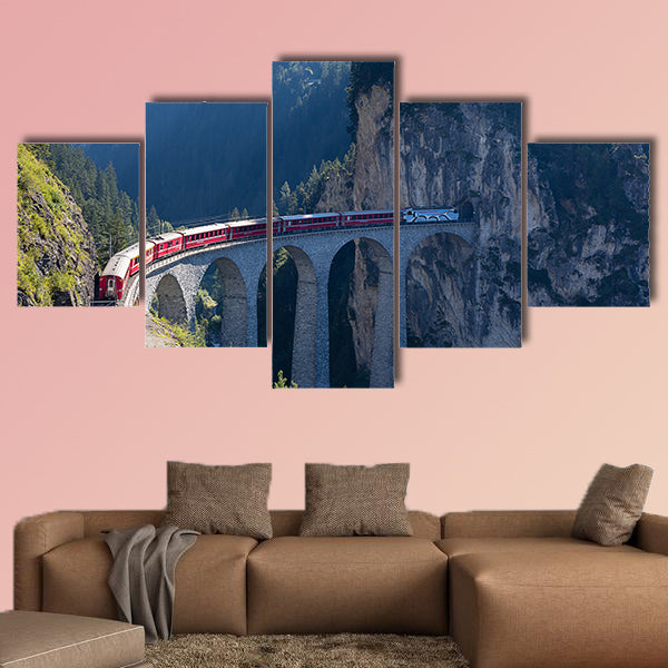 Laundry country Viaduct Filisur, train multi panel canvas wall art