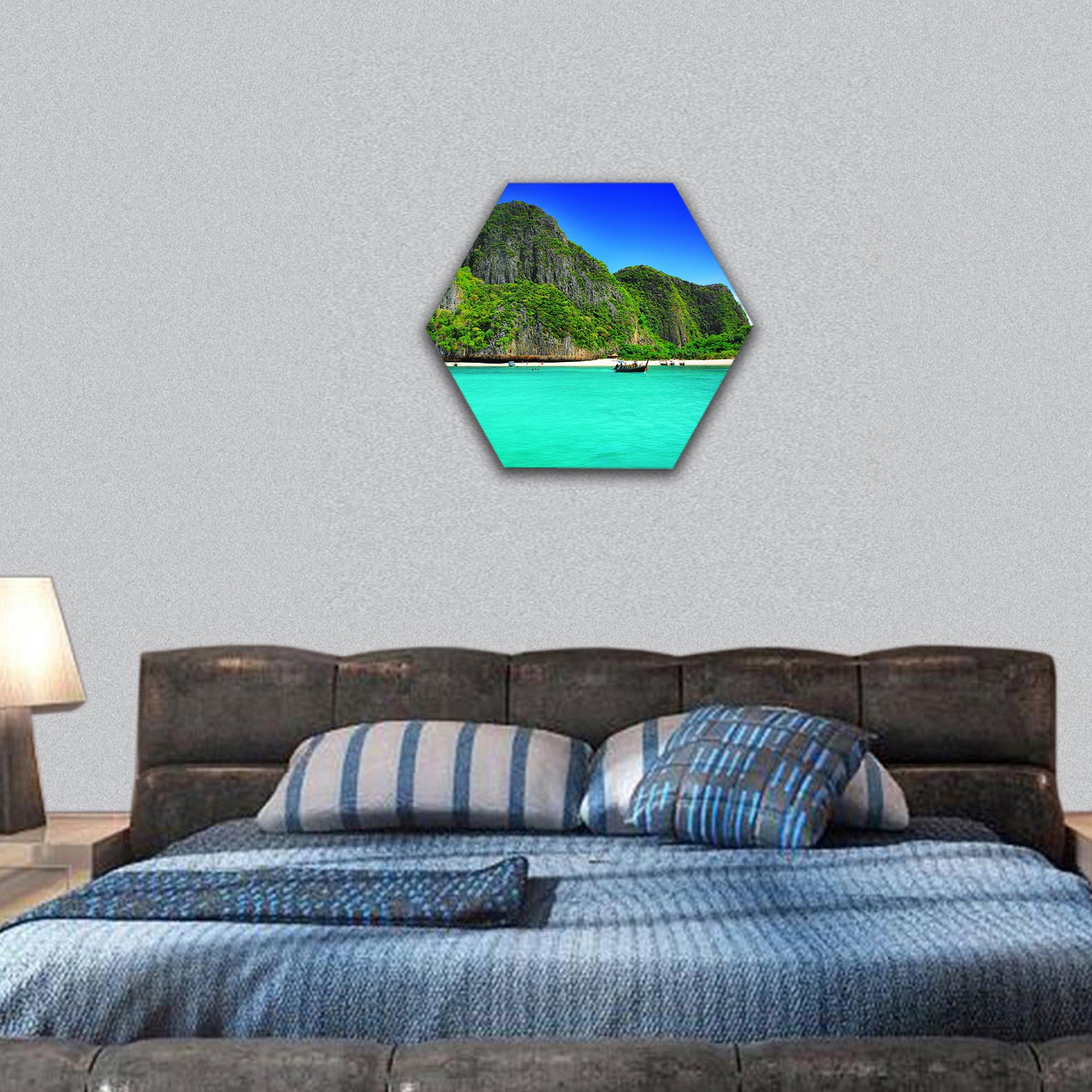 Maya Bay with turquoise water hexagonal canvas wall art