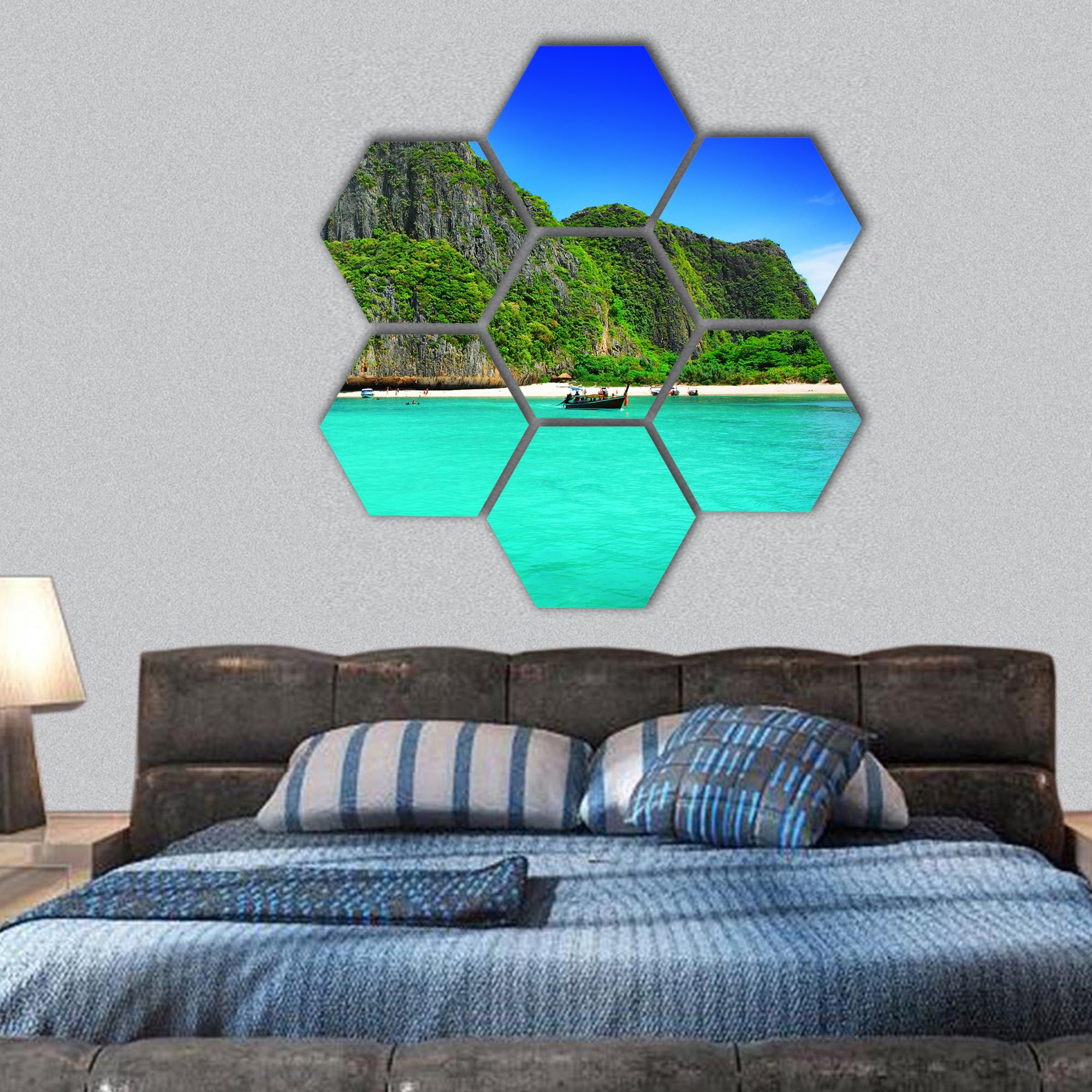 Maya Bay with turquoise water hexagonal canvas wall art