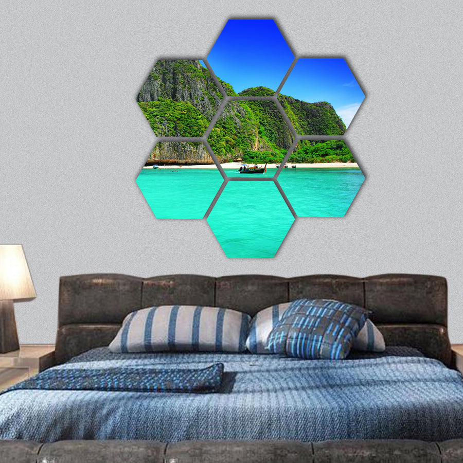 Maya Bay with turquoise water hexagonal canvas wall art