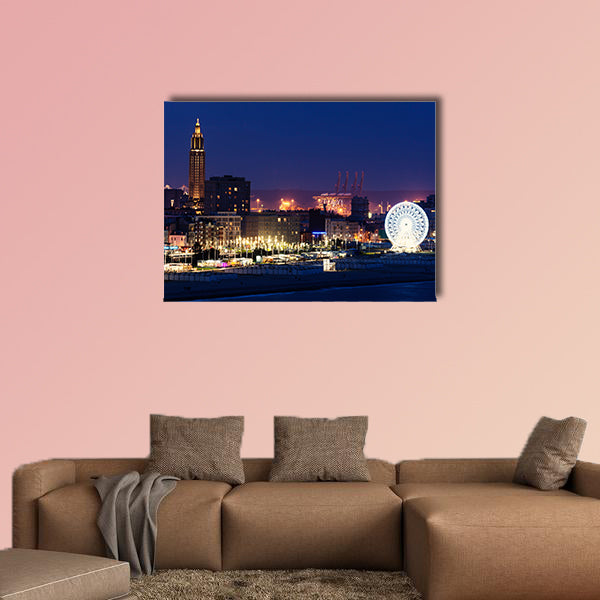 Panorama of Le Havre at night. Le Havre, Normandy, France Multi panel canvas wall art
