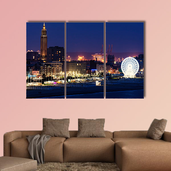 Panorama of Le Havre at night. Le Havre, Normandy, France Multi panel canvas wall art