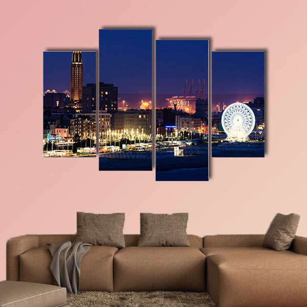 Panorama of Le Havre at night. Le Havre, Normandy, France Multi panel canvas wall art
