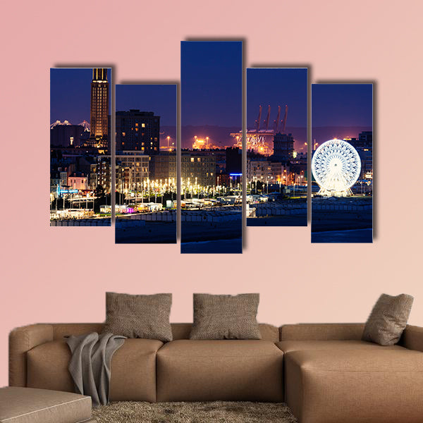 Panorama of Le Havre at night. Le Havre, Normandy, France Multi panel canvas wall art