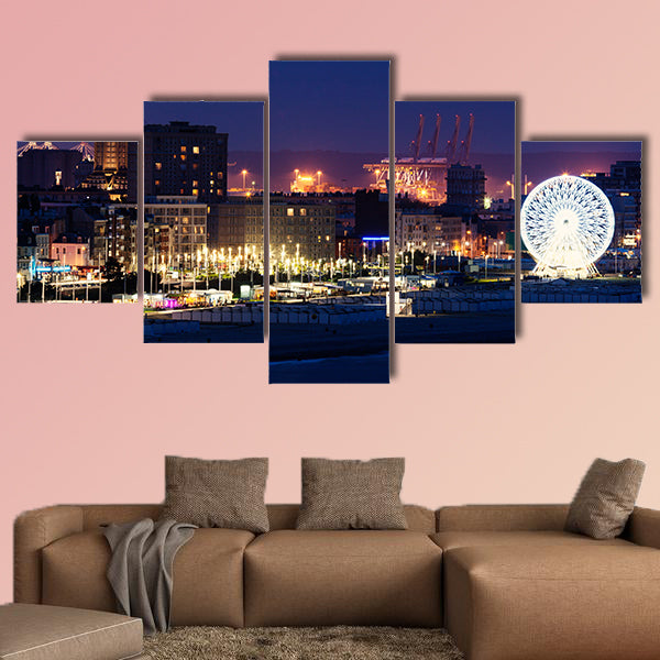 Panorama of Le Havre at night. Le Havre, Normandy, France Multi panel canvas wall art