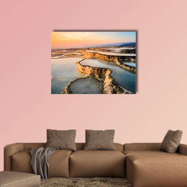 Carbonate travertine’s the natural pools during sunset, wall art