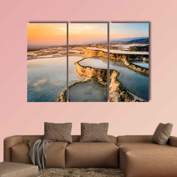 Carbonate travertine’s the natural pools during sunset, wall art