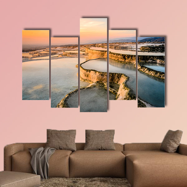 Carbonate travertine’s the natural pools during sunset, wall art