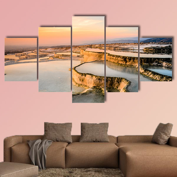 Carbonate travertine’s the natural pools during sunset, wall art